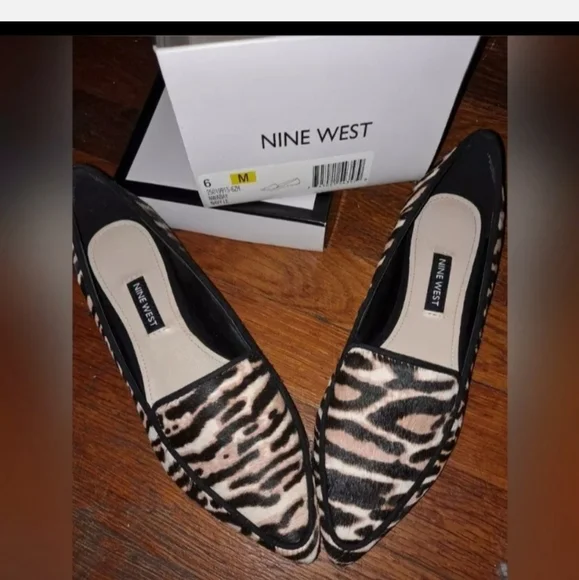 2/25 Nine West Size 6 ABAY Smoking/Ballet Flats Shoes Leopard Calf Hair Multi - Picture 3 of 6